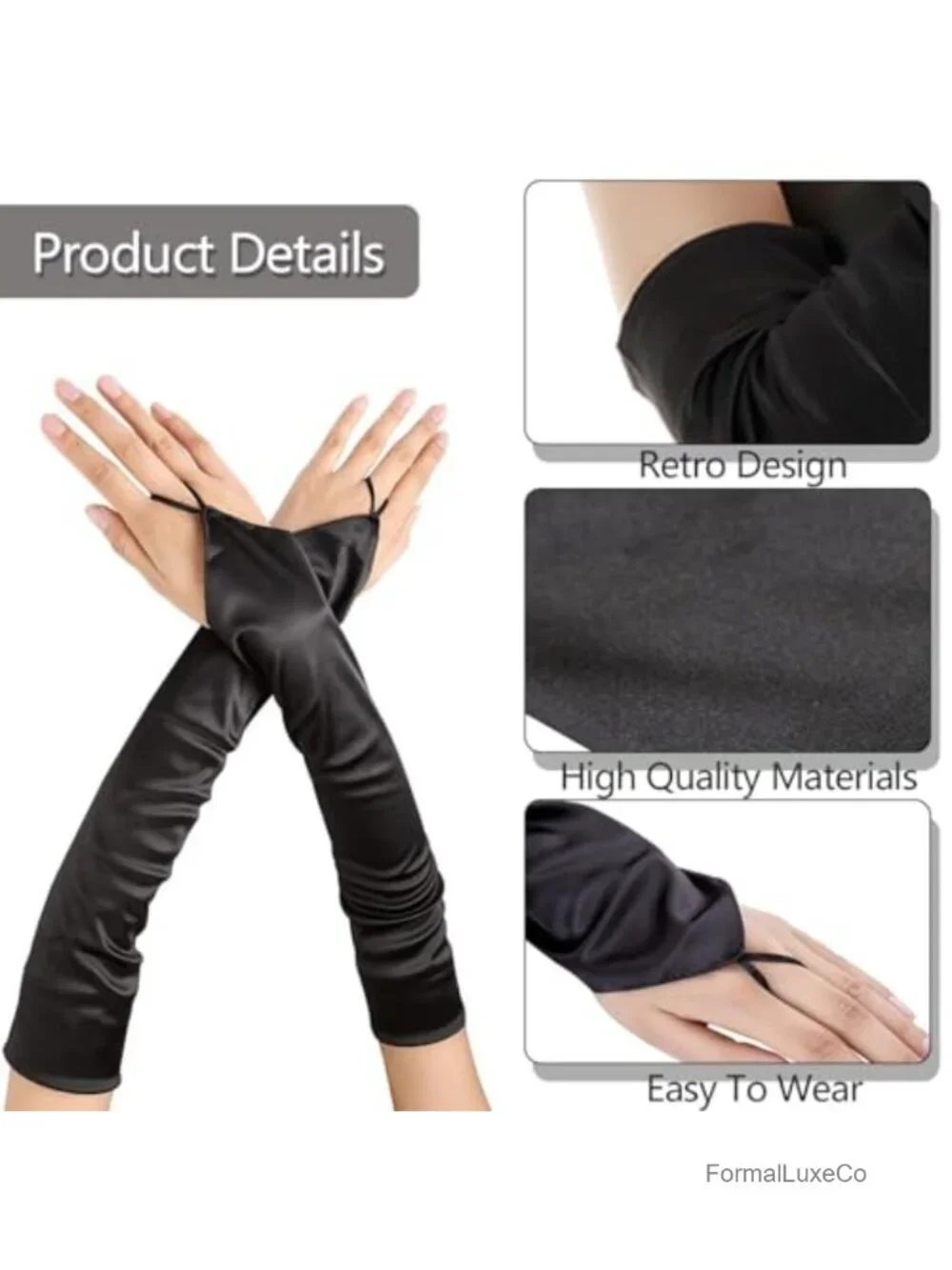 Satin Fingerless Opera Gloves Elbow Length Formal Wedding Party Accessory
